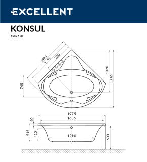 Ванна акриловая EXCELLENT Konsul 150x150